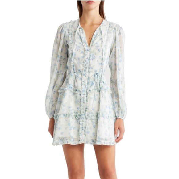 Rachel Parcell Floral Ruffle Mini Dress Blue White Size Large - Picture 1 of 8
